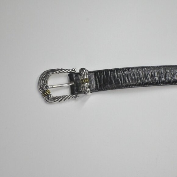 Vtg BRIGHTON Belt Womens Size L/34 Black Croc Embossed Leather Mix Metal Buckle - Picture 3 of 10